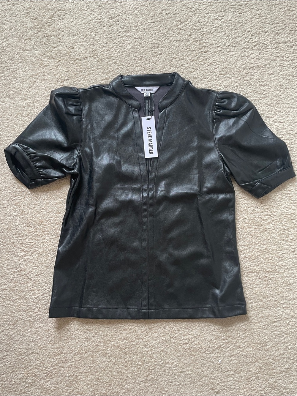 Steve Madden Black Faux Leather Puff Sleeve Top for Kids